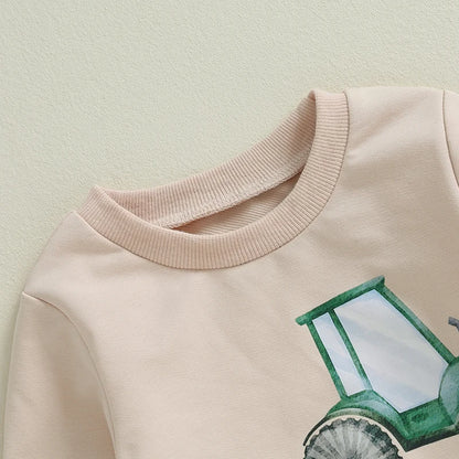 Boys' Autumn 2-Piece Tractor Print Top and Pants Set