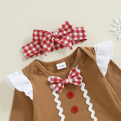 Newborn Baby Girl Gingerbread Christmas Romper & Headband Set
