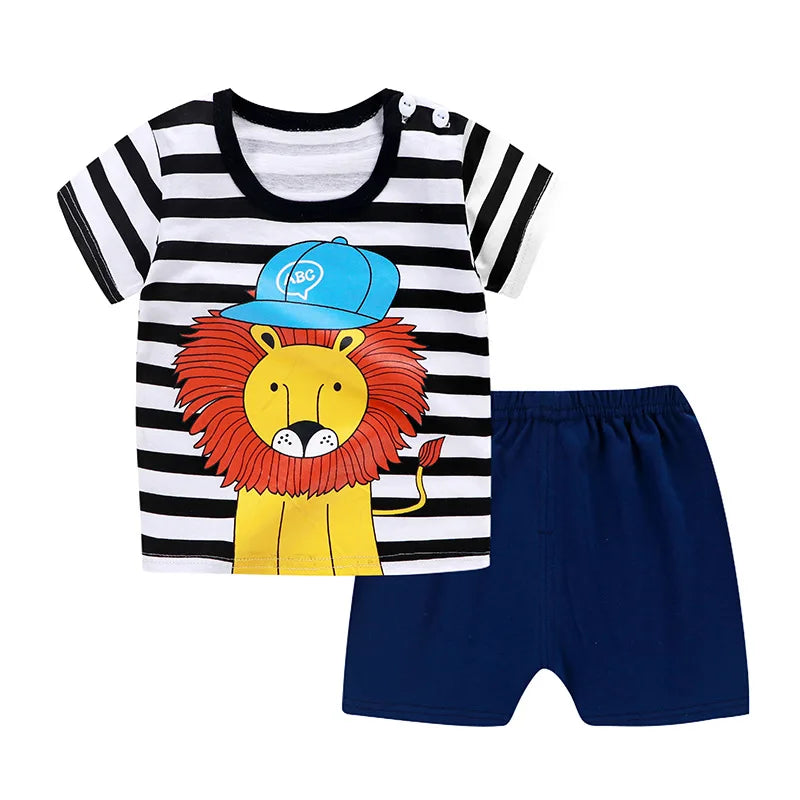 Cute Cartoon Baby Boys Summer Tracksuit: T-Shirt & Shorts Set