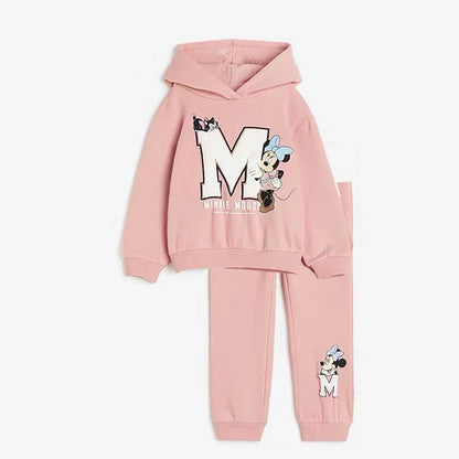 Kids Mickey and Minnie Cartoon Hooded Sweatshirt and Leggings Set