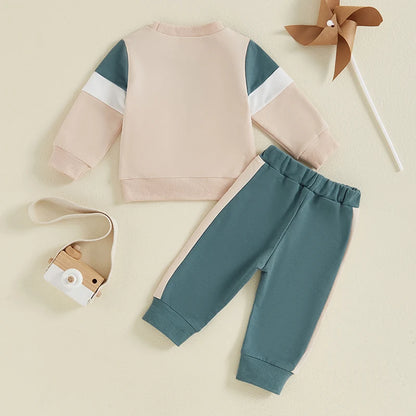 Toddler Contrast Color Long Sleeve Sweatshirt and Pants Set