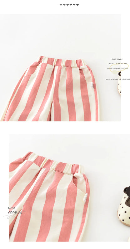 Kids' Loose Striped Cotton Pants with Pockets for Outdoor Play