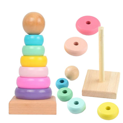 Colorful Wooden Rainbow Stacking Toy for Kids' Learning