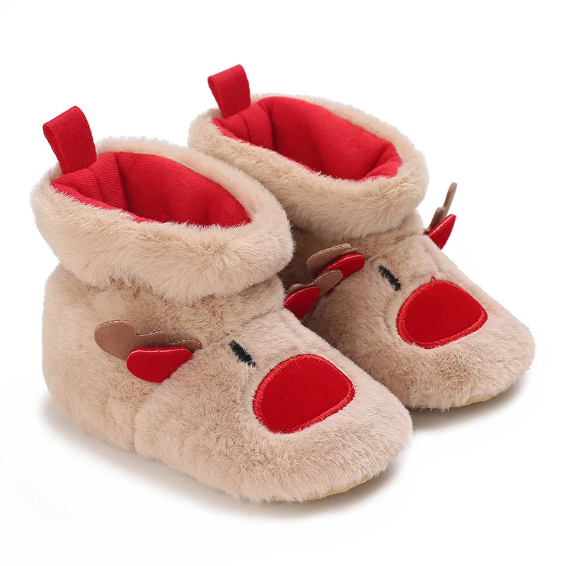 Santa Design Baby Booties with Anti-Slip Soles for Winter