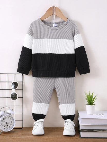 Color Block Long Sleeve Top and Pants Set for Boys 1-6 Years