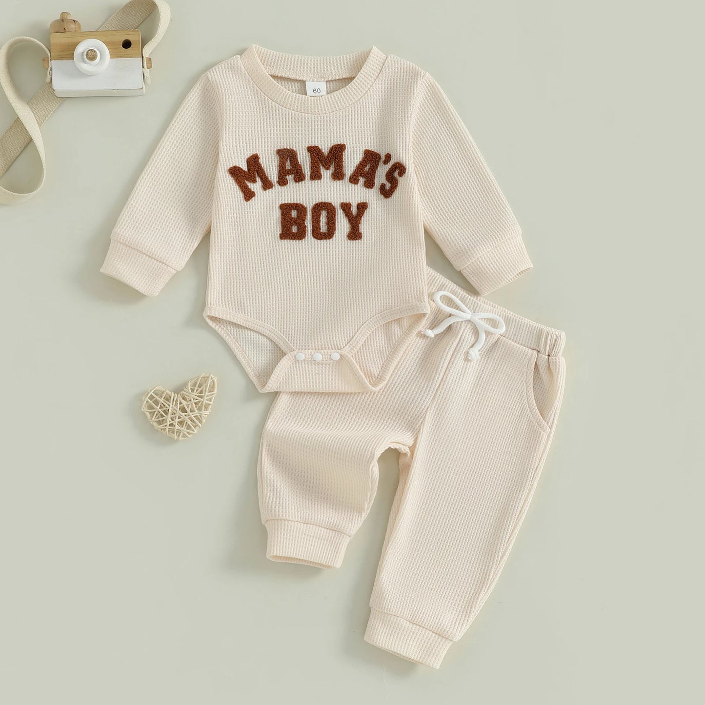 Baby Boy Embroidered Long Sleeve Romper and Pants Set