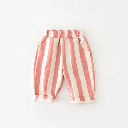 Kids' Loose Striped Cotton Pants with Pockets for Outdoor Play