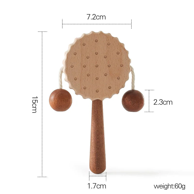 Wooden Montessori Musical Rattle Hand Bell for Babies