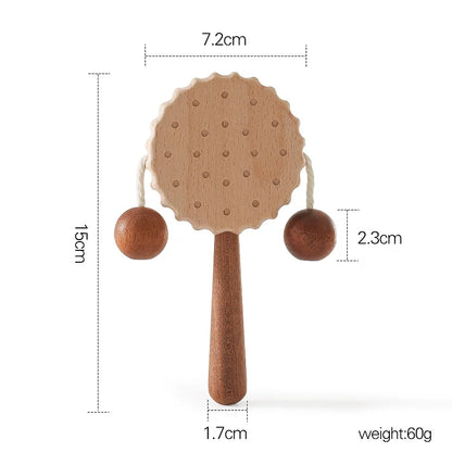 Wooden Montessori Musical Rattle Hand Bell for Babies