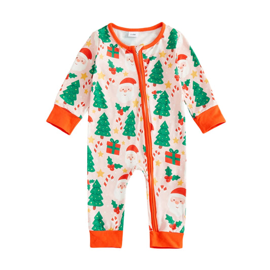 Baby Girls Christmas Jumpsuit with Santa and Gingerbread Print