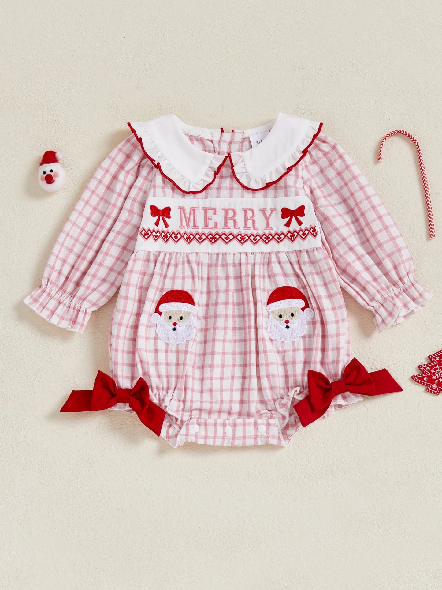 Christmas Baby Girl Bodysuit with Santa Embroidery and Collar