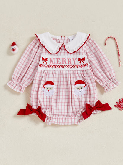 Christmas Baby Girl Bodysuit with Santa Embroidery and Collar