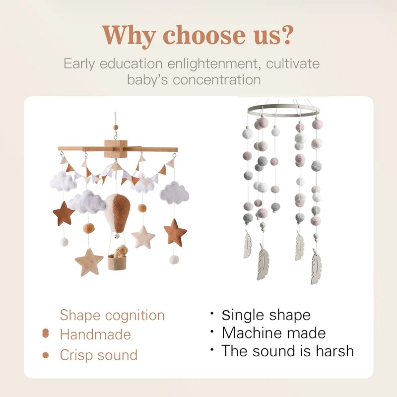 Wooden Hot Air Balloon Baby Crib Mobile and Rattle Toy