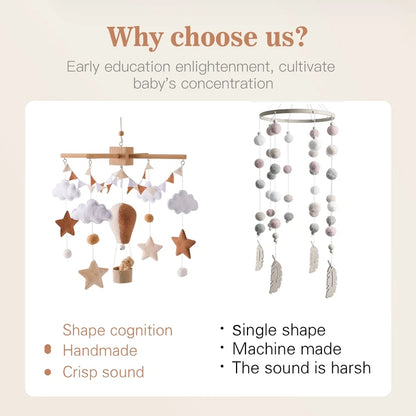 Wooden Hot Air Balloon Baby Crib Mobile and Rattle Toy