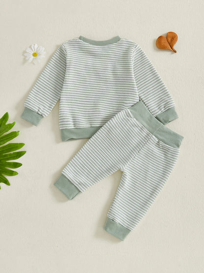 Boys' Long Sleeve Duck Embroidery Top and Striped Pants Set