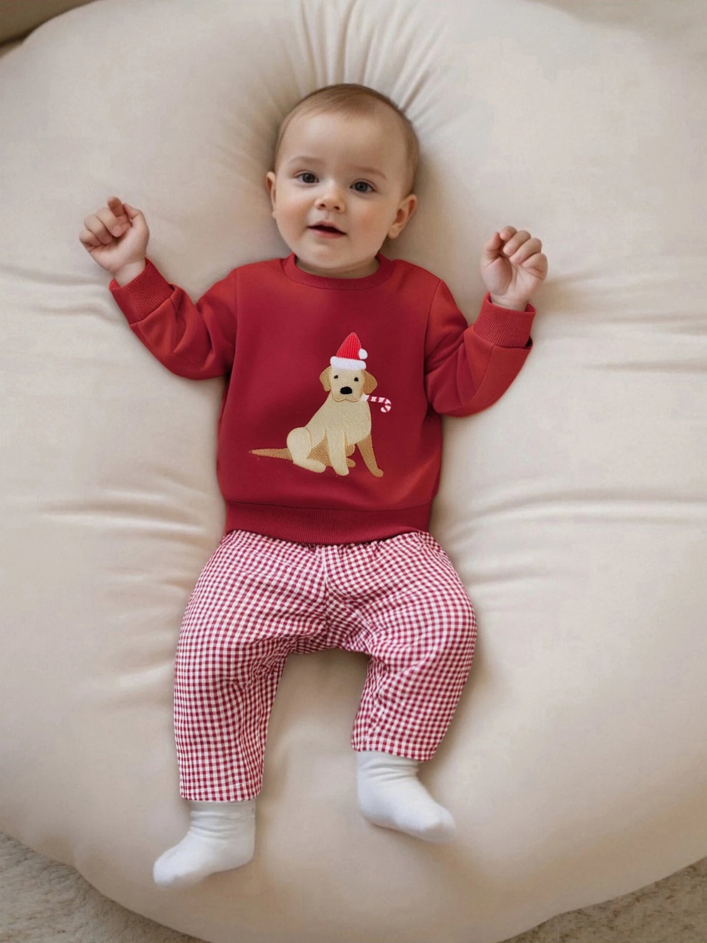 Toddler Boys' Dog Embroidered Sweatshirt & Plaid Pants Set