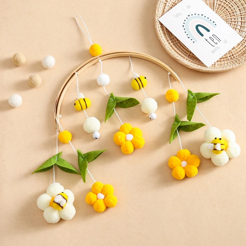 Baby Crib Mobile Rattles with Cartoon Bee for Nursery Decor
