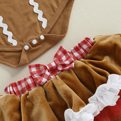 Newborn Baby Girl Gingerbread Christmas Romper & Headband Set