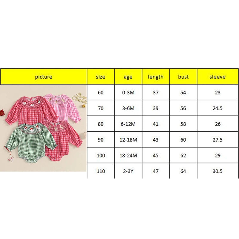 Baby Girl Christmas Plaid Bubble Romper with Embroidery