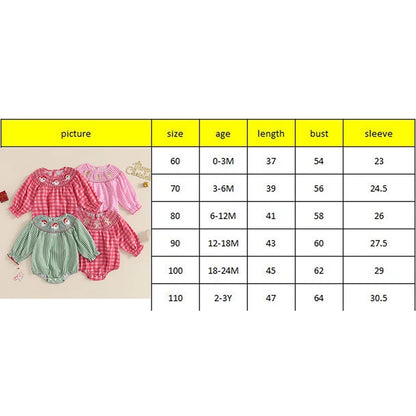 Baby Girl Christmas Plaid Bubble Romper with Embroidery