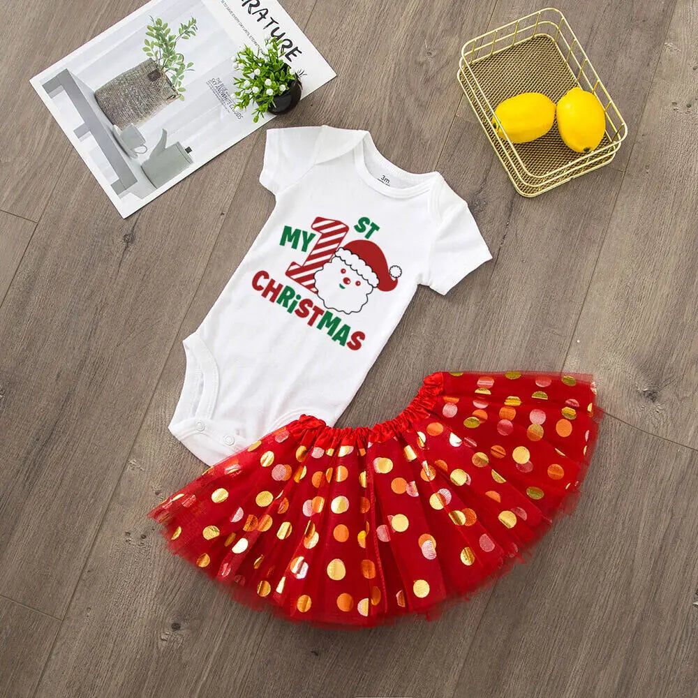 Baby Girls' Christmas Cake Smash Tutu Dress and Bodysuit Set