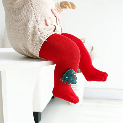 Red Cotton Christmas Tights for Infants and Toddlers