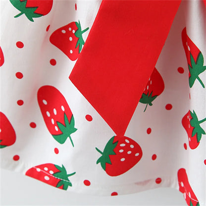 Strawberry Print Baby Girl Dress with Bow and Hat