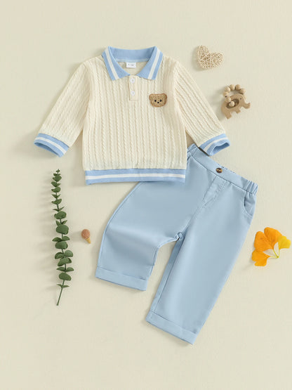 Baby Boy's Bear Embroidered Sweatshirt and Pants Set