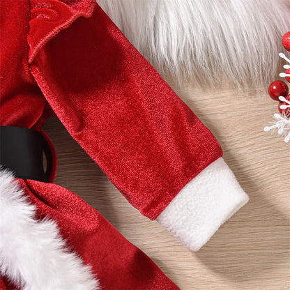 Baby Girls Christmas Velvet Romper with Santa Hat 0-18 Months