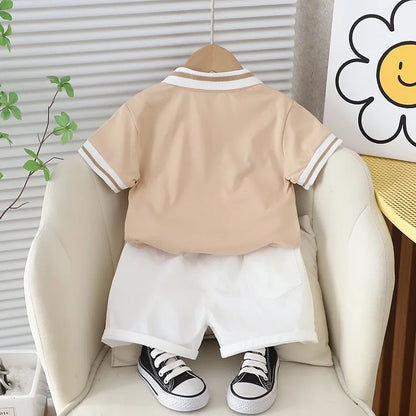 Summer Baby Cartoon Polo Tee and Shorts Set for Kids