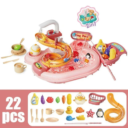 Kids Kitchen Dishwashing Basin & Fishing Pretend Play Set