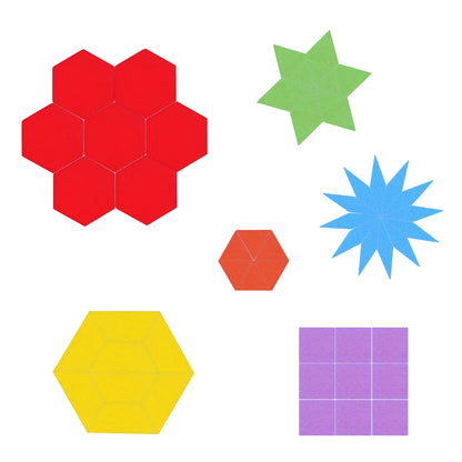 Wooden Geometric Pattern Blocks Set for Kids - 155 Pieces
