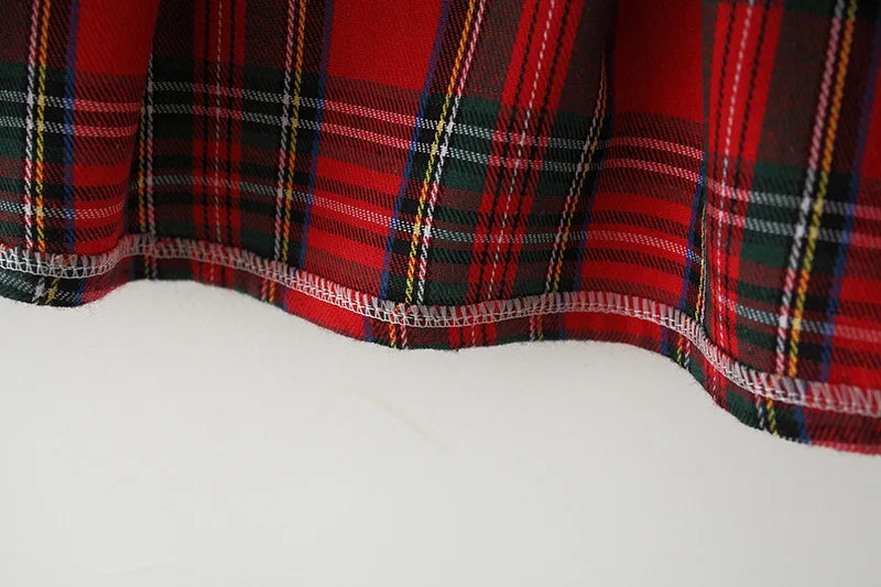 Red Plaid Baby Dress Set with Rabbit Doll for Girls