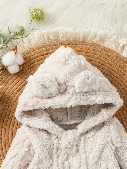Boys' Plush Hooded Zip Jumpsuit for Newborn Winter Wear