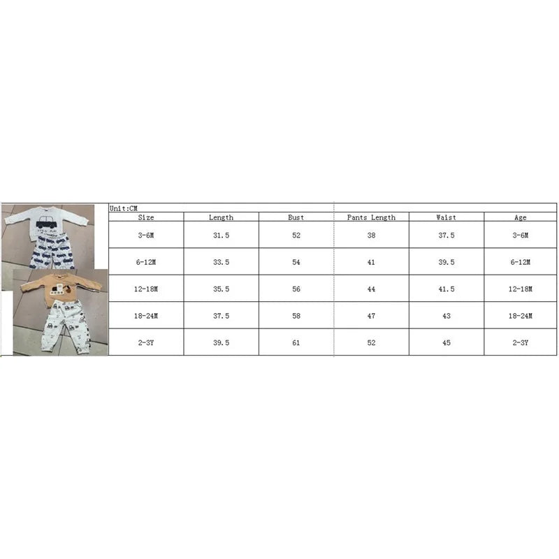 Baby Boys Fall Outfit Set - Car Embroidery Sweatshirt & Pants