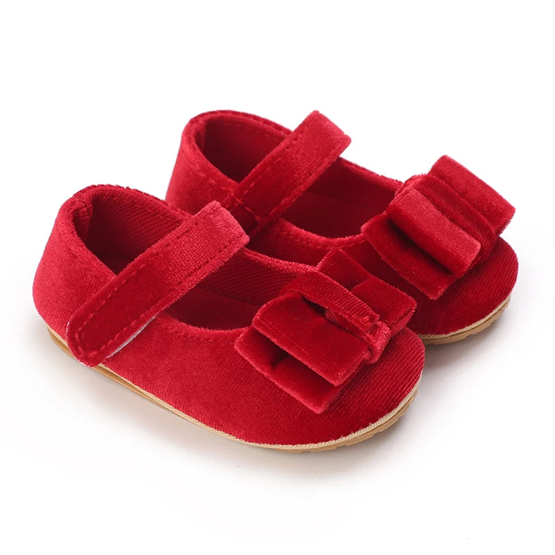 Red Baby Girl Bow Soft Sole Anti-Slip Walking Shoes
