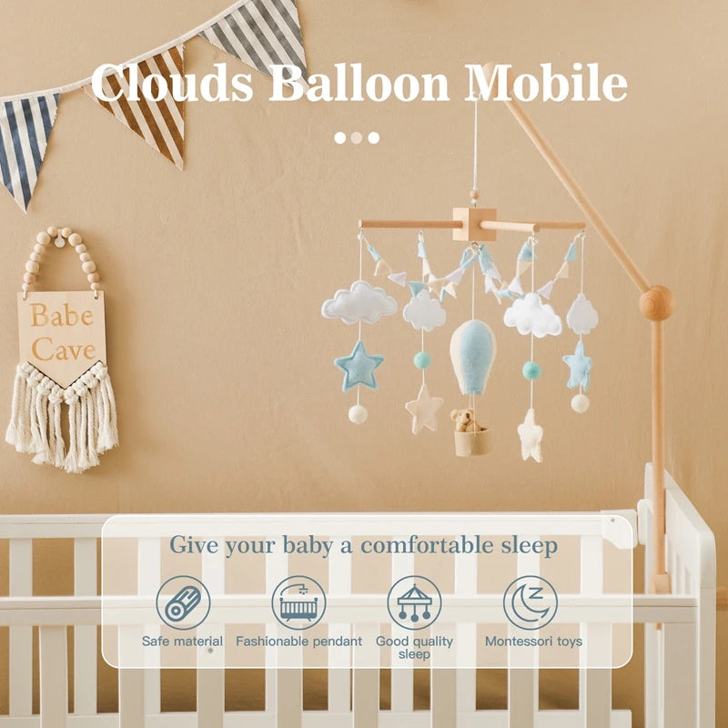 Wooden Hot Air Balloon Baby Crib Mobile and Rattle Toy