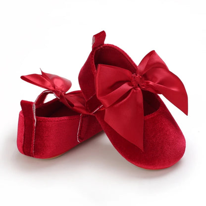 Red Baby Girl Bow Soft Sole Anti-Slip Walking Shoes