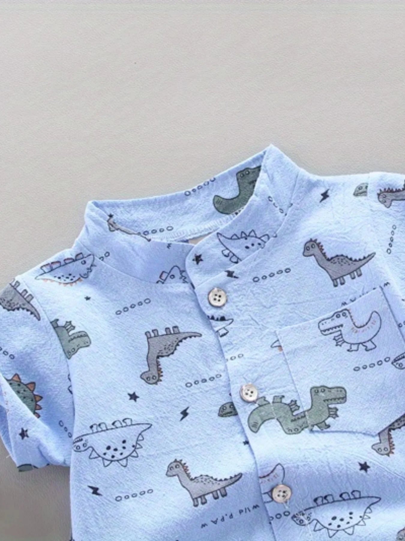 Dinosaur Print Short Sleeve Outfit Set for Infants and Toddlers
