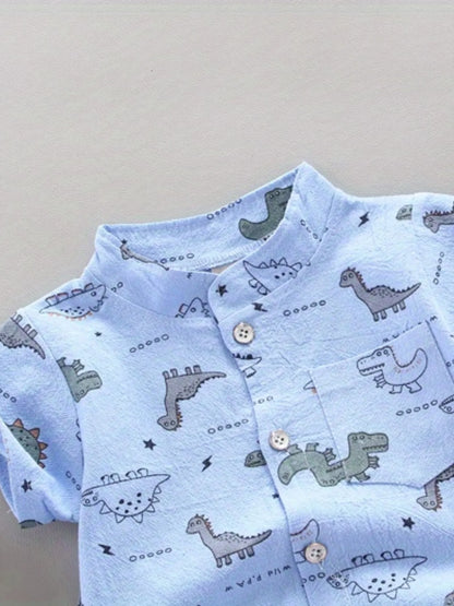 Dinosaur Print Short Sleeve Outfit Set for Infants and Toddlers