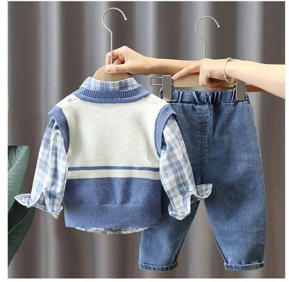 Boys' 3-Piece Autumn Outfit Set: Vest, Shirt & Jeans
