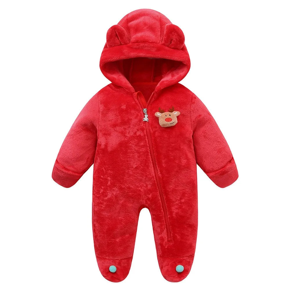 Newborn Fleece Christmas Elk Jumpsuit for Infants