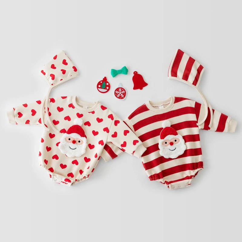 Baby Santa Long-Sleeve Romper with Hat for Infants 6-12M