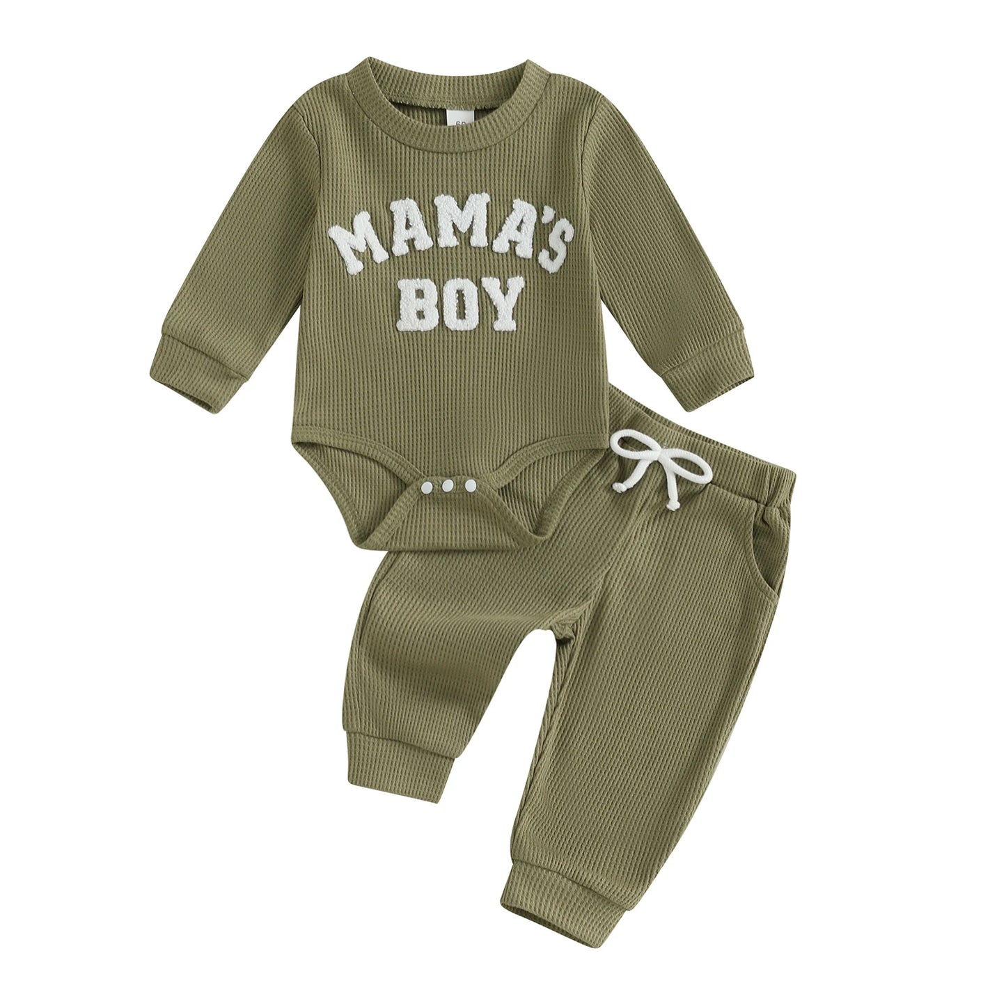 Baby Boy Embroidered Long Sleeve Romper and Pants Set