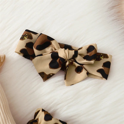 Newborn Baby Girl Outfit Set with Leopard Print Pants and Headband