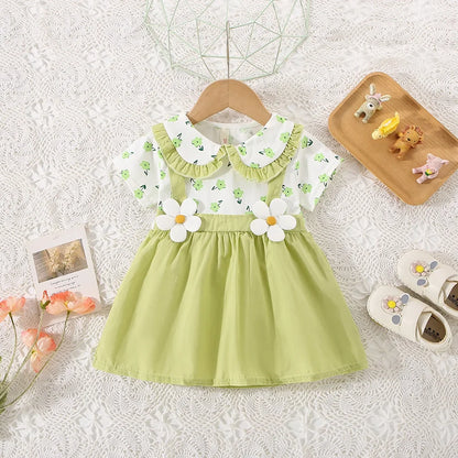 Summer Baby Girl Cotton Floral Dress with Shoulder Straps
