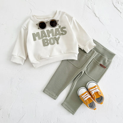 MAMA'S BOY Baby Outfit Set - Long Sleeve Sweatshirt & Pants
