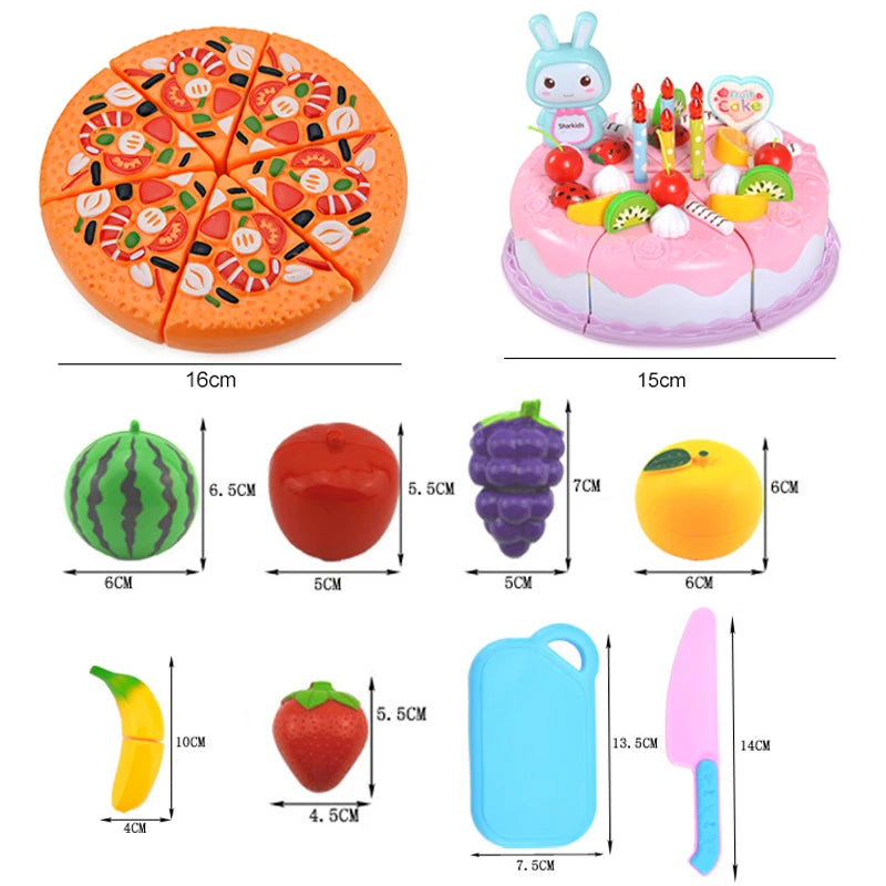 Kids' Pretend Play Kitchen Set with Cutting Food Toys