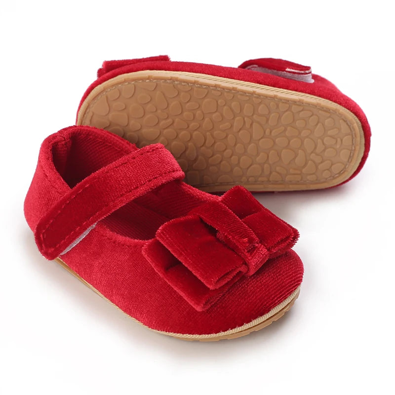 Red Baby Girl Bow Soft Sole Anti-Slip Walking Shoes