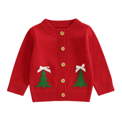 Kids' Christmas Cardigan Sweater with Santa & Tree Designs